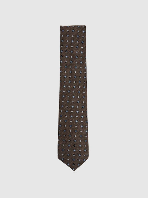 Reiss Tobacco Brown Marco Silk-Blend Mini-Floral Tie