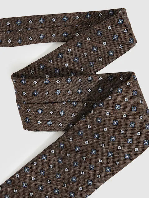 Reiss Tobacco Brown Marco Silk-Blend Mini-Floral Tie