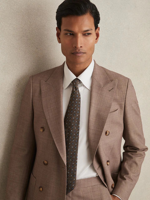 Reiss Tobacco Brown Marco Silk-Blend Mini-Floral Tie